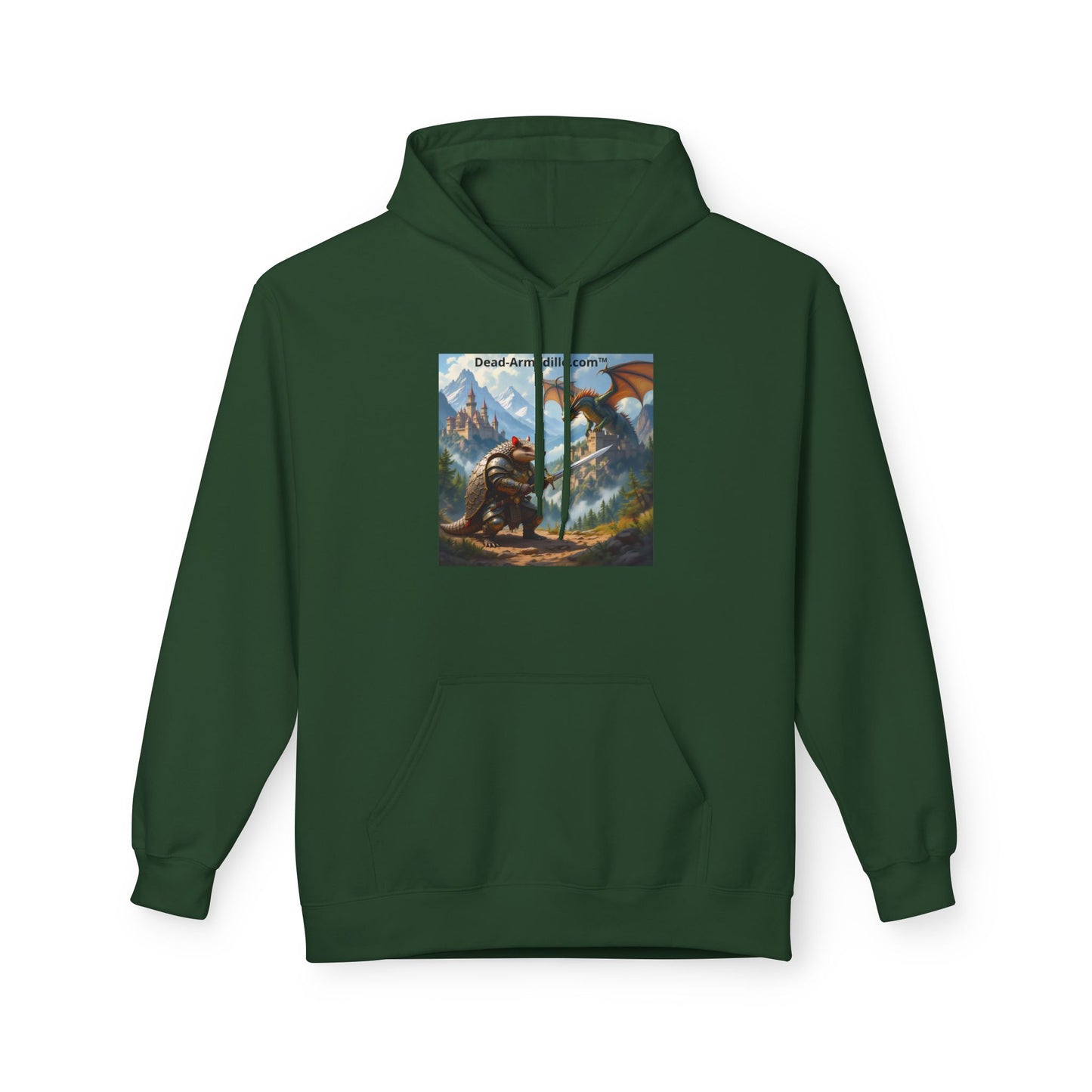 Arlo the Armadillo | Gamer Hoodie | Fantasy Mountain Scene | with Dragon and Castles
