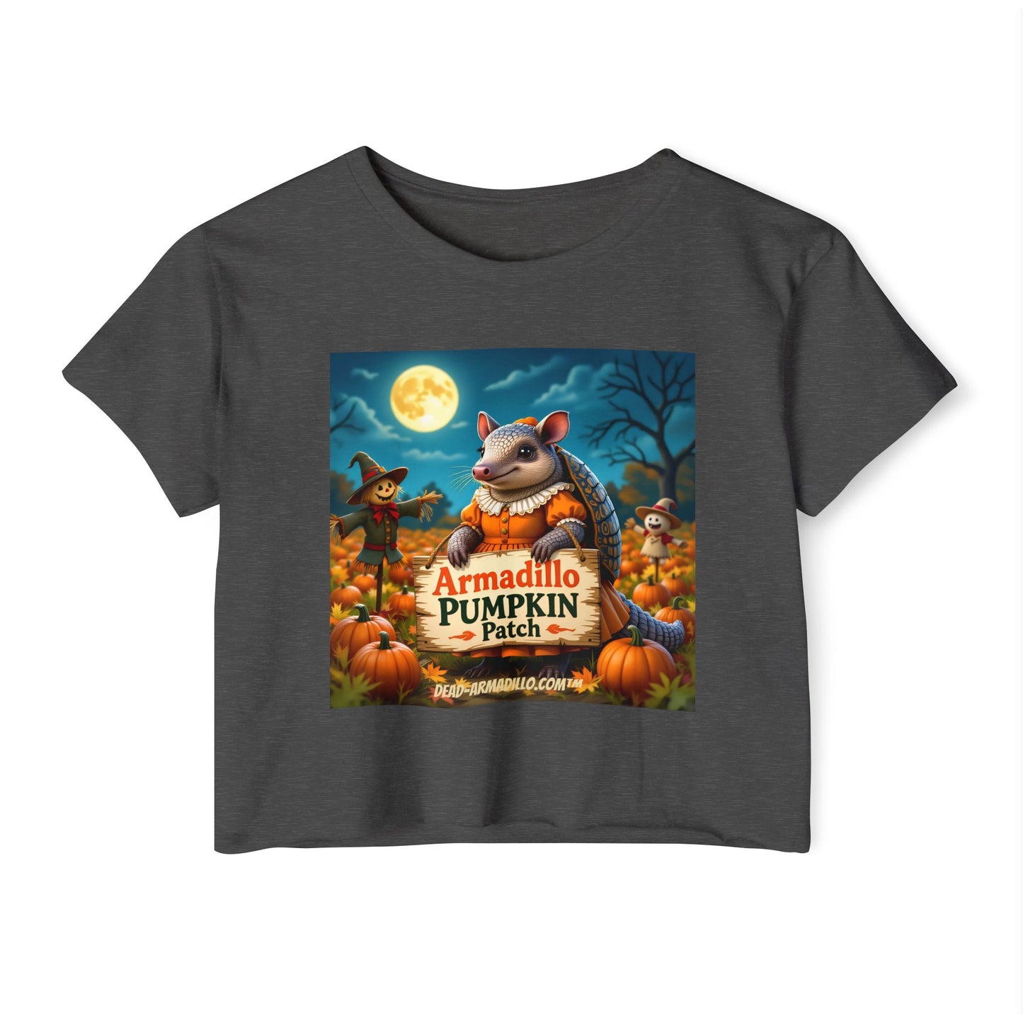Armadillo Pumpkin Patch Crop Top — Women’s Halloween Festival Tee