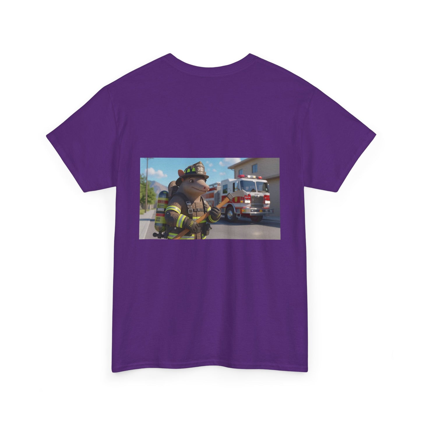 Firefighter Armadillo Tee | Custom Two Sided Print | Graphic Tee | Unisex Heavy Cotton Shirt | Fun Animal T-Shirt