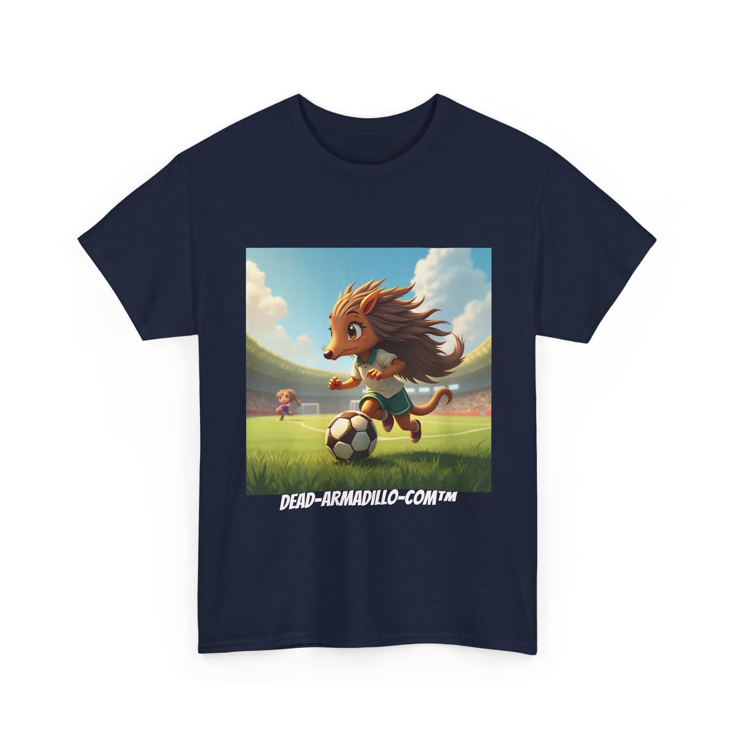 Adults Soccer Armadillo T-Shirt | Cute Playing Soccer Graphic Tee | with Background