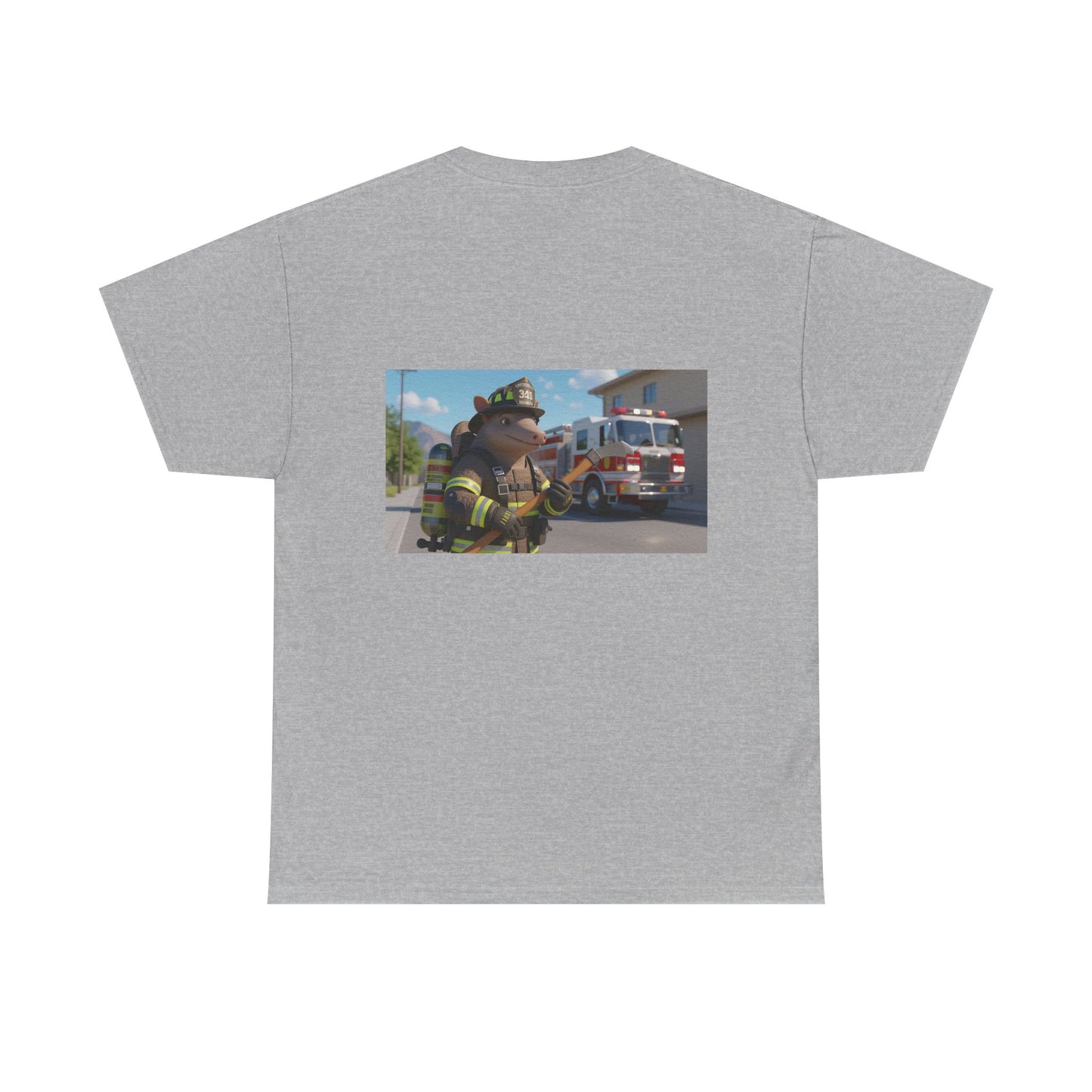 Firefighter Armadillo Tee | Custom Two Sided Print | Graphic Tee | Unisex Heavy Cotton Shirt | Fun Animal T-Shirt