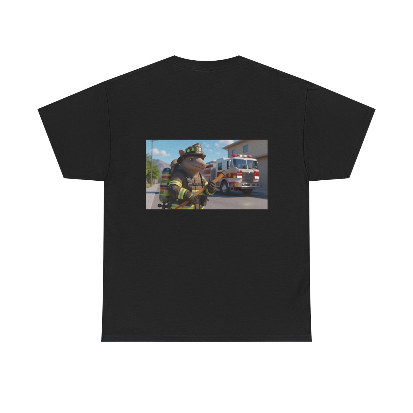 Firefighter Armadillo Tee | Custom Two Sided Print | Graphic Tee | Unisex Heavy Cotton Shirt | Fun Animal T-Shirt