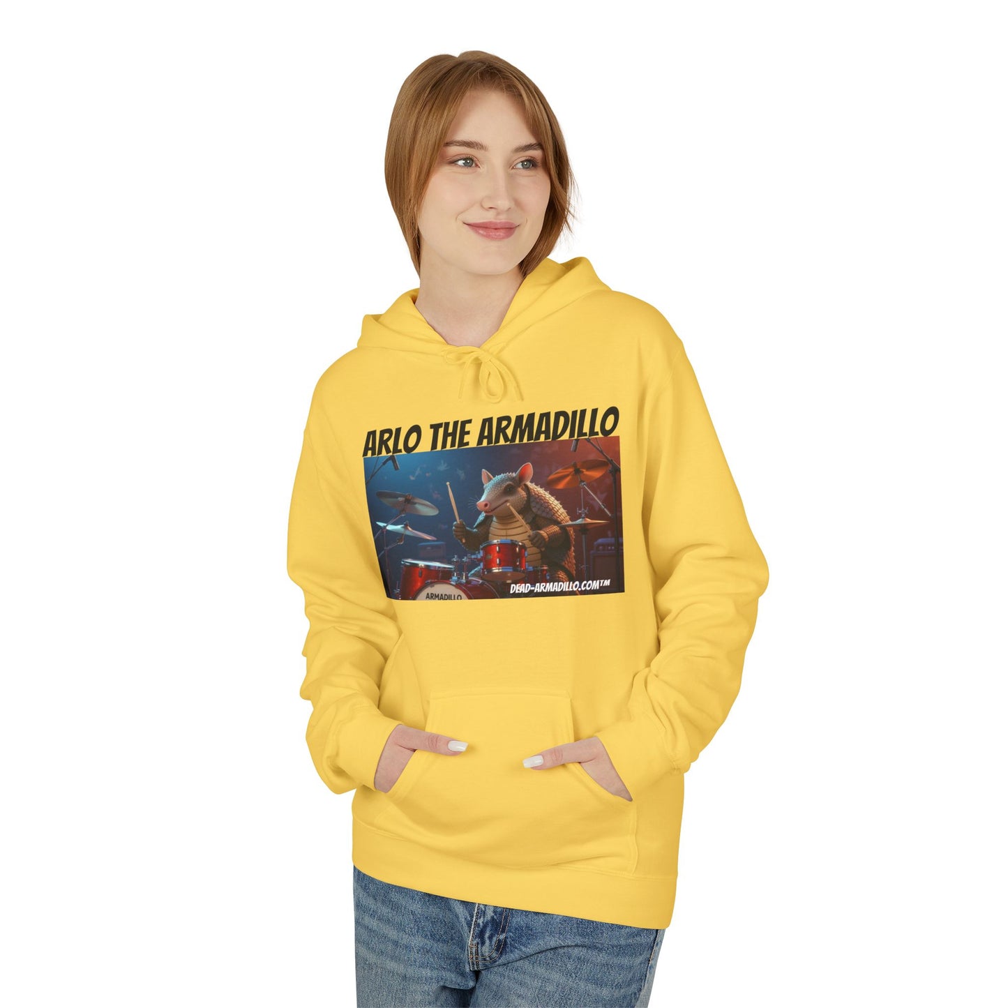 Arlo the Armadillo | Official Mascot of  Dead-Armadillo.com™  | Unisex Midweight Softstyle Fleece Hoodie | Quirky Whimsical
