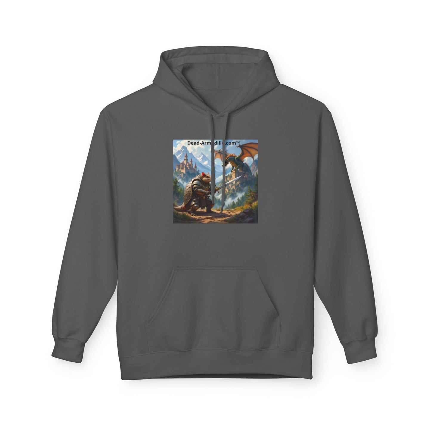 Arlo the Armadillo | Gamer Hoodie | Fantasy Mountain Scene | with Dragon and Castles