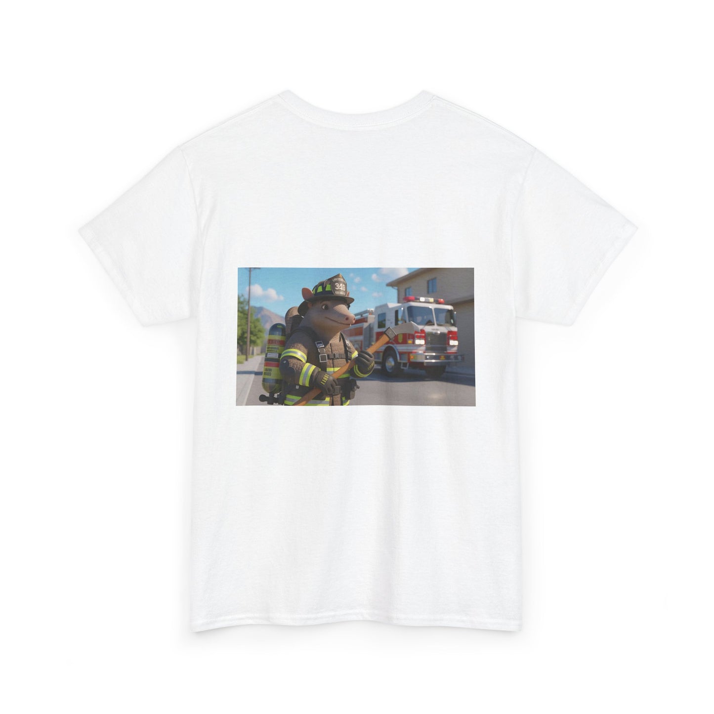 Firefighter Armadillo Tee | Custom Two Sided Print | Graphic Tee | Unisex Heavy Cotton Shirt | Fun Animal T-Shirt
