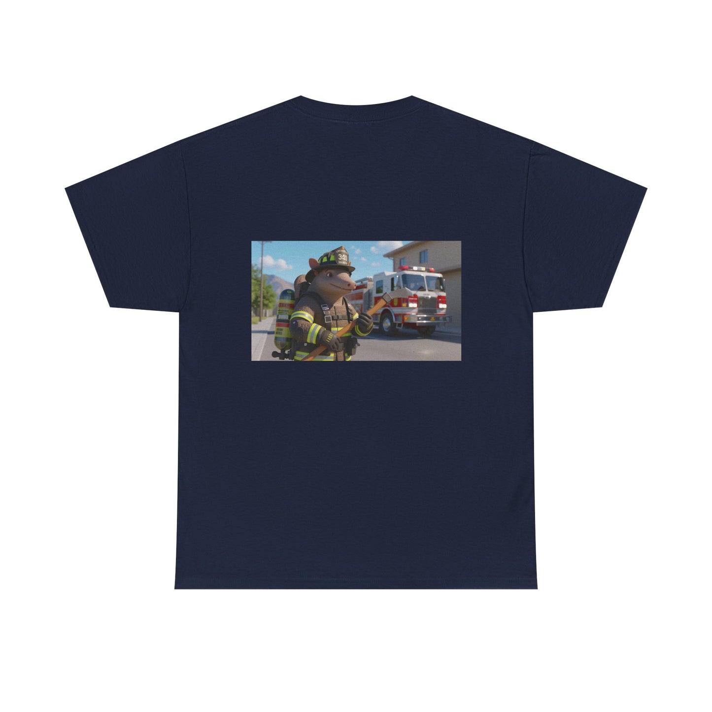 Firefighter Armadillo Tee | Custom Two Sided Print | Graphic Tee | Unisex Heavy Cotton Shirt | Fun Animal T-Shirt