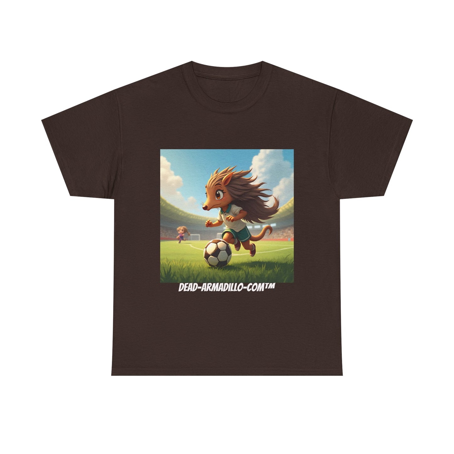 Adults Soccer Armadillo T-Shirt | Cute Playing Soccer Graphic Tee | with Background