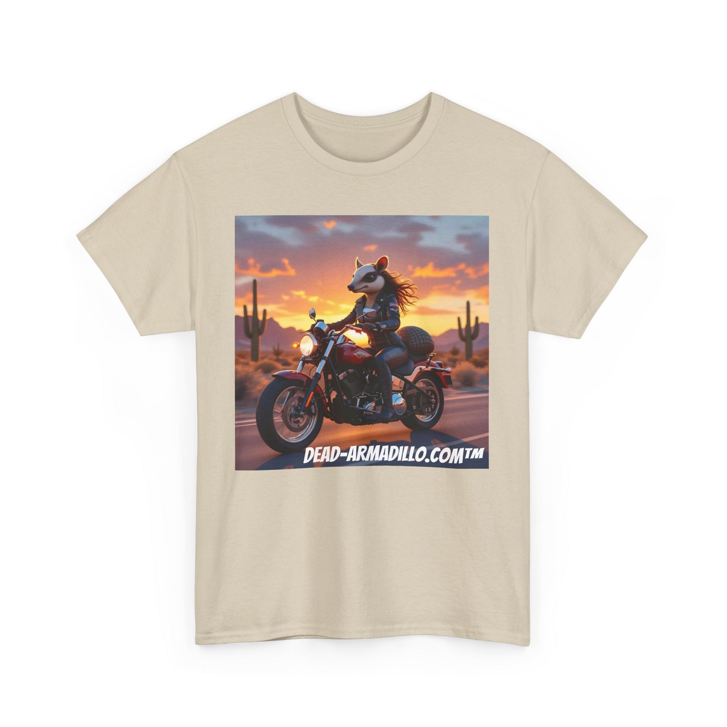 "Women's Biker Tee | Custom made by  Dead-Armadillo.com™  | Armadillo themed | Unisex Heavy Cotton Shirt | Your Adventure awaits | Road Trip Apparel"