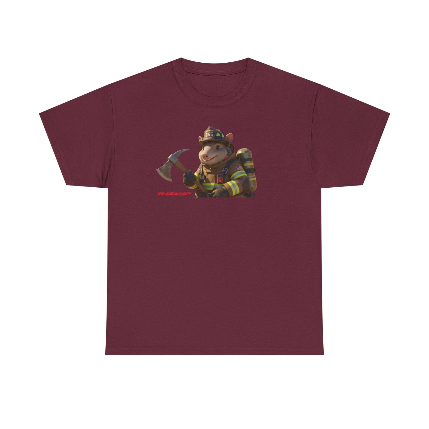 Firefighter Armadillo Tee | Custom Two Sided Print | Graphic Tee | Unisex Heavy Cotton Shirt | Fun Animal T-Shirt