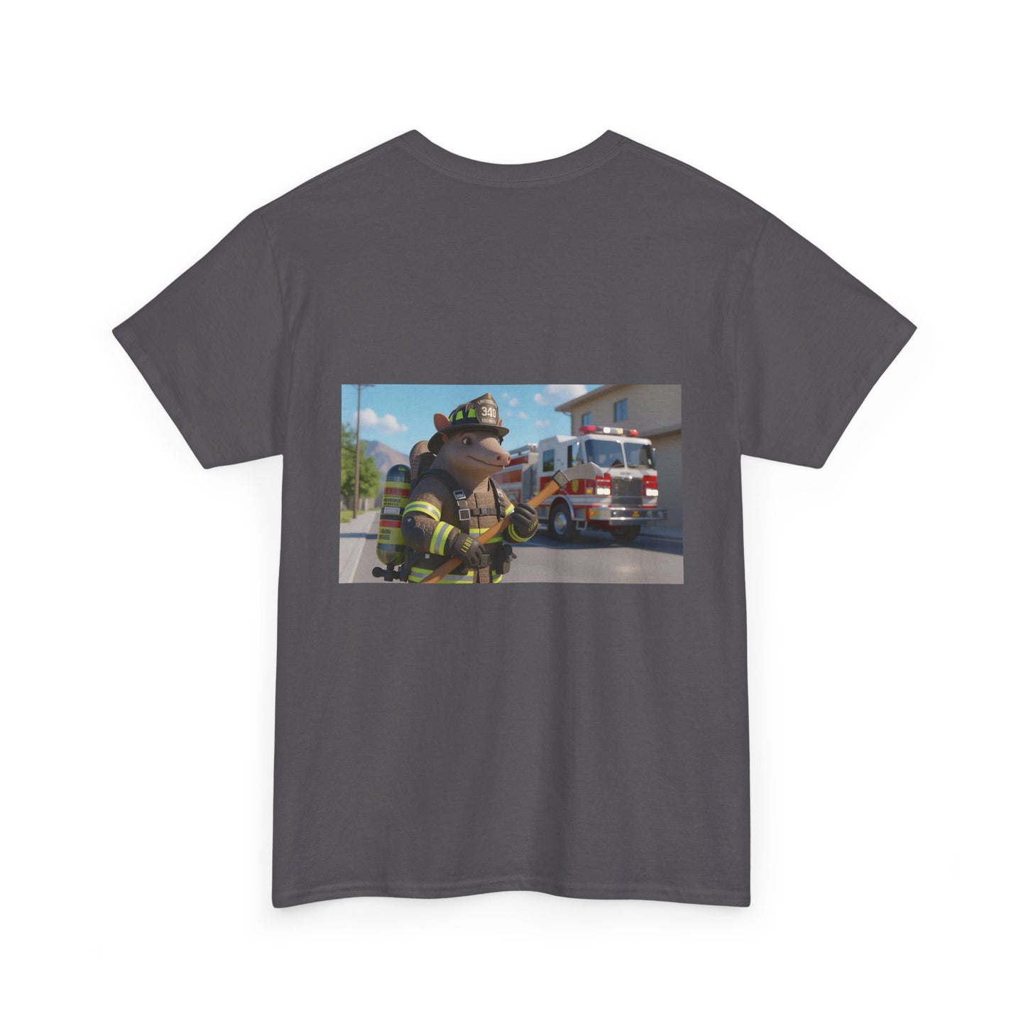 Firefighter Armadillo Tee | Custom Two Sided Print | Graphic Tee | Unisex Heavy Cotton Shirt | Fun Animal T-Shirt