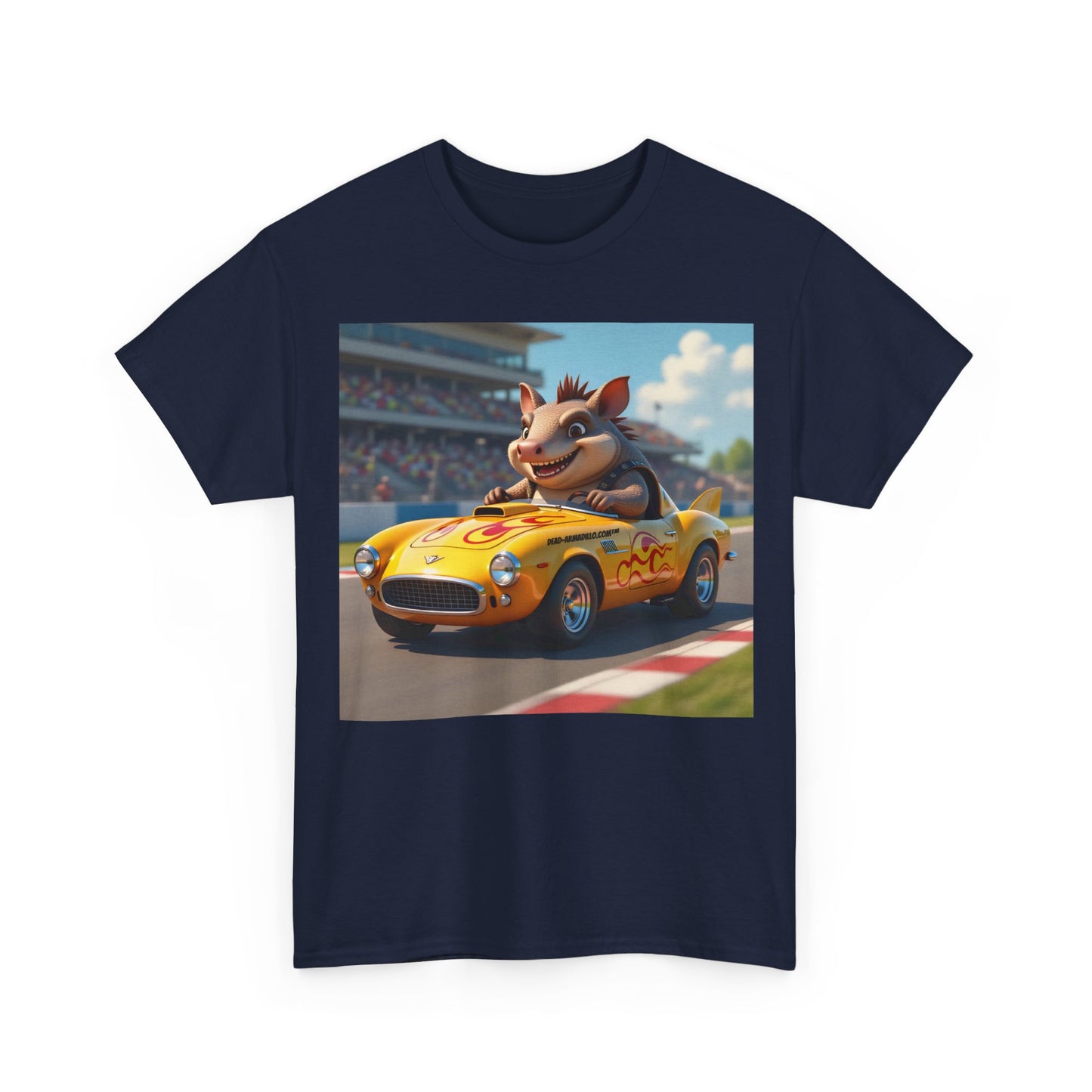 Cute Armadillo in Racing Car | Kids Sizing | Armadillo Racing | 2 sided Print  Tee | Dead-Armadillo.com