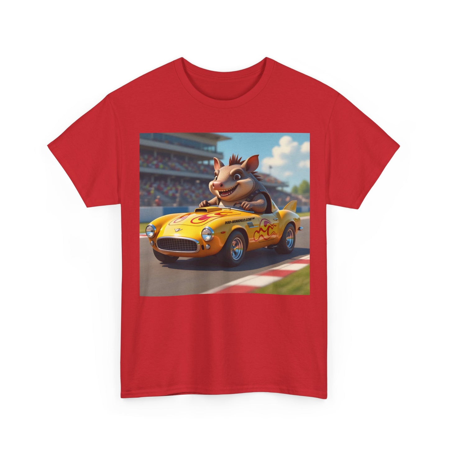 Cute Armadillo in Racing Car | Kids Sizing | Armadillo Racing | 2 sided Print  Tee | Dead-Armadillo.com