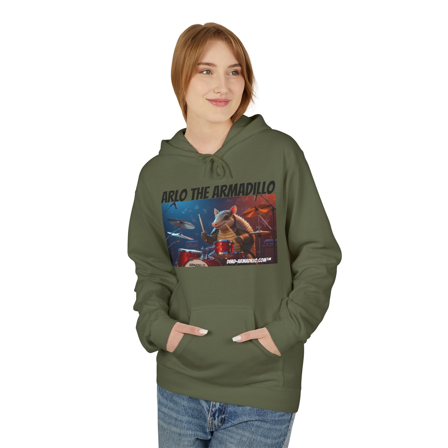 Arlo the Armadillo | Official Mascot of  Dead-Armadillo.com™  | Unisex Midweight Softstyle Fleece Hoodie | Quirky Whimsical