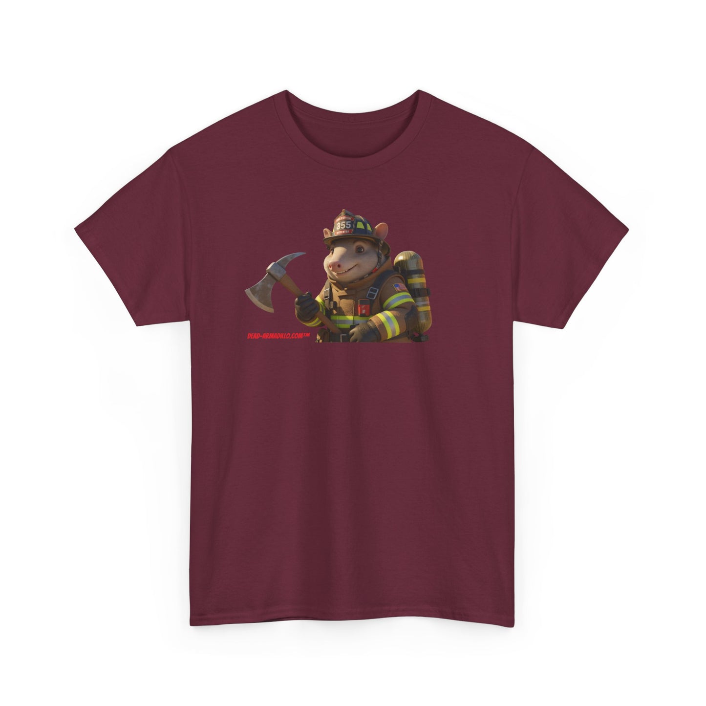 Firefighter Armadillo Tee | Custom Two Sided Print | Graphic Tee | Unisex Heavy Cotton Shirt | Fun Animal T-Shirt