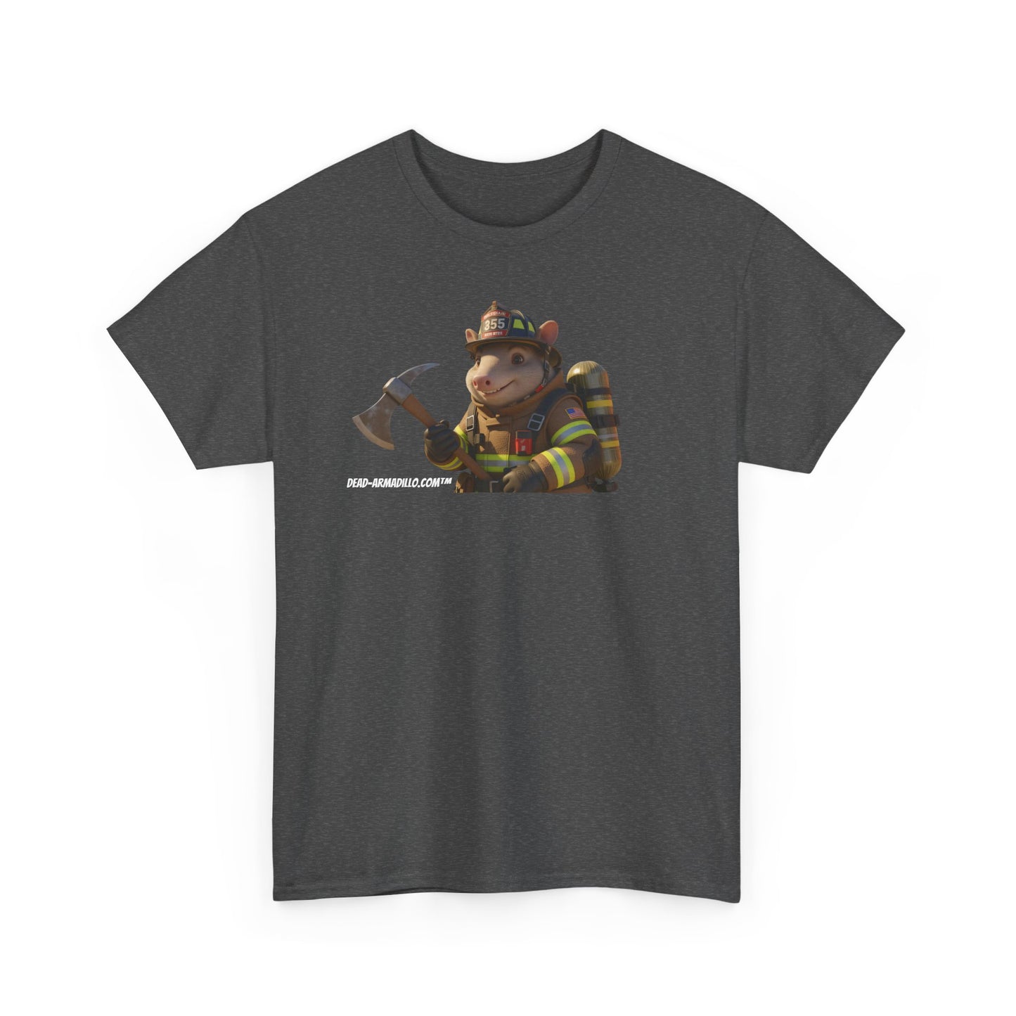 Firefighter Armadillo Tee |  Custom Two Sided Print  | Graphic Tee | Unisex Heavy Cotton Shirt | Fun Animal T-Shirt