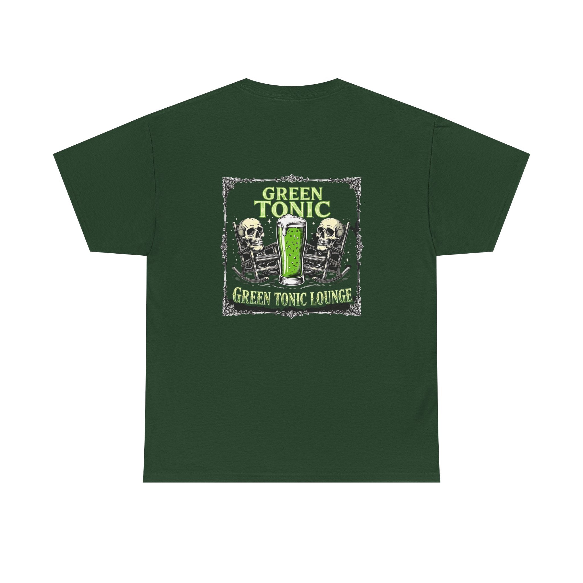 Green Tonic Lounge Two Skulls Rocking Chairs Back Graphic Tee