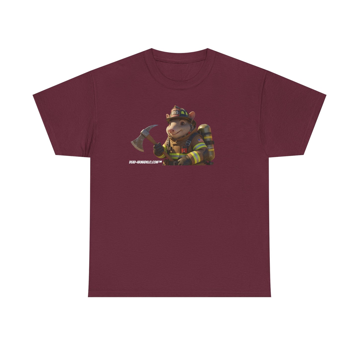 Firefighter Armadillo Tee |  Custom Two Sided Print  | Graphic Tee | Unisex Heavy Cotton Shirt | Fun Animal T-Shirt