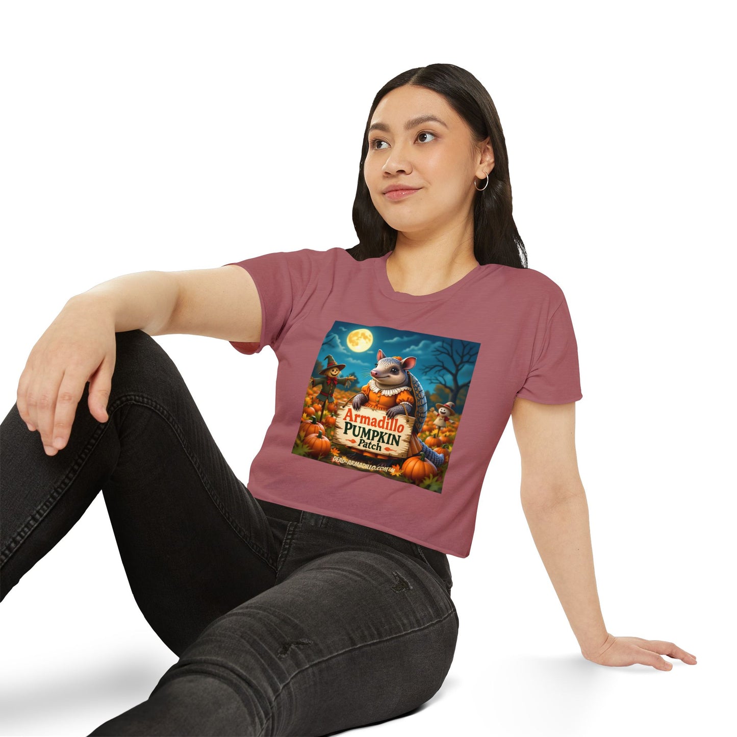 Armadillo Pumpkin Patch Crop Top — Women’s Halloween Festival Tee