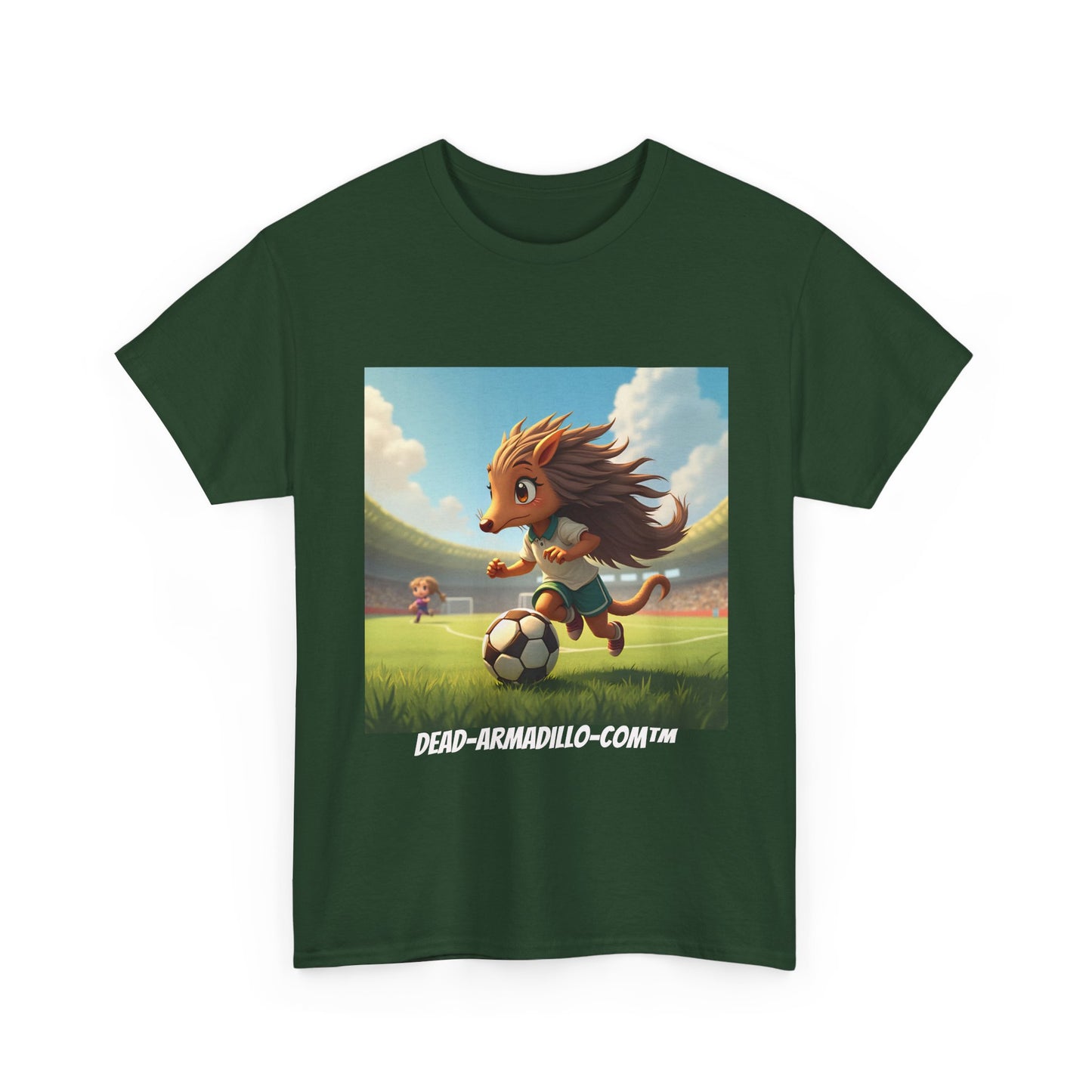 Adults Soccer Armadillo T-Shirt | Cute Playing Soccer Graphic Tee | with Background