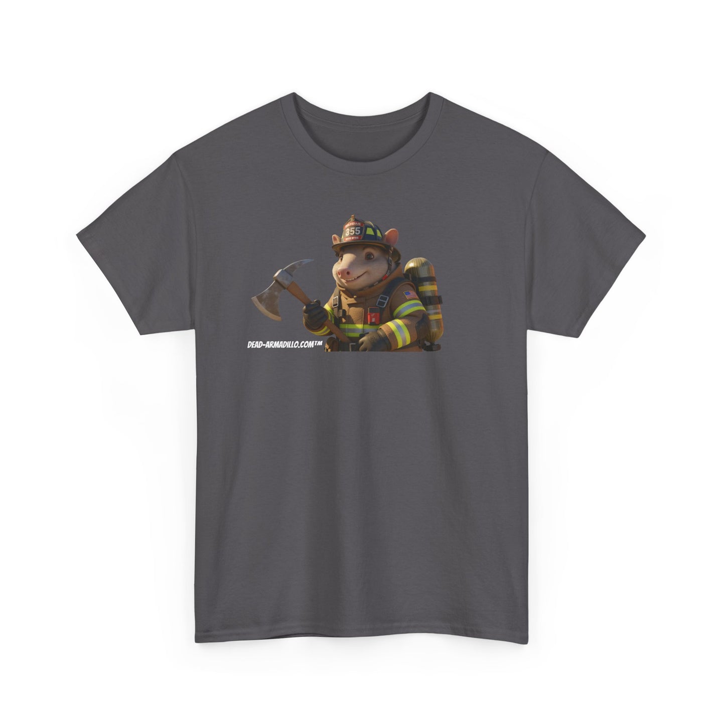 Firefighter Armadillo Tee |  Custom Two Sided Print  | Graphic Tee | Unisex Heavy Cotton Shirt | Fun Animal T-Shirt