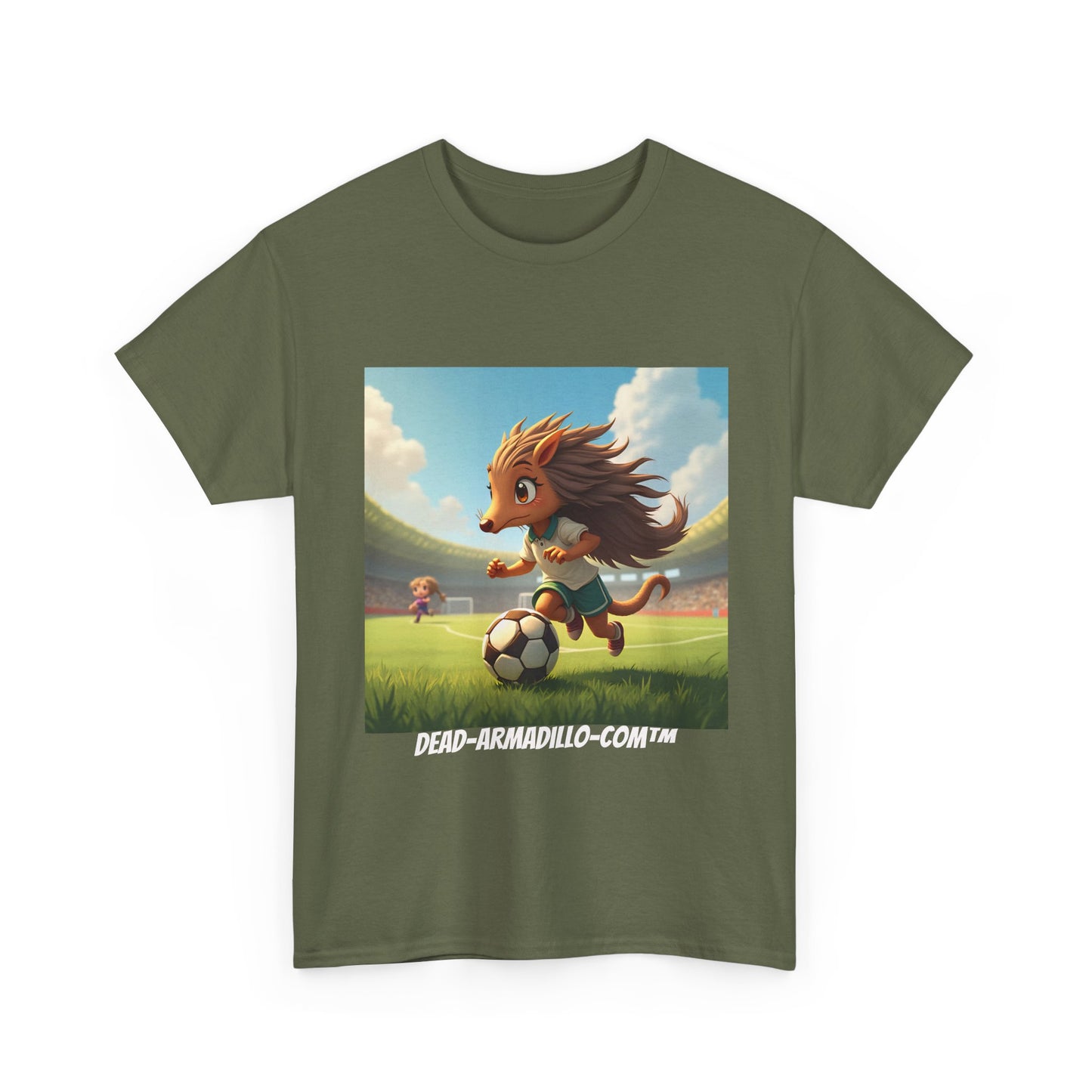 Adults Soccer Armadillo T-Shirt | Cute Playing Soccer Graphic Tee | with Background