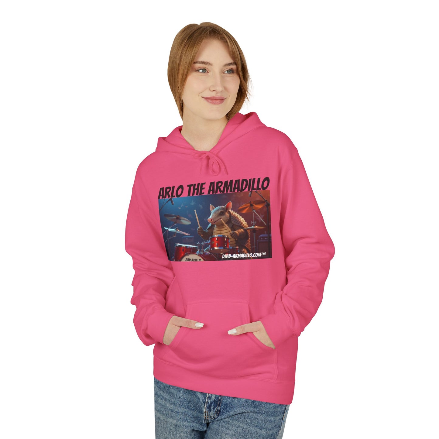 Arlo the Armadillo | Official Mascot of  Dead-Armadillo.com™  | Unisex Midweight Softstyle Fleece Hoodie | Quirky Whimsical