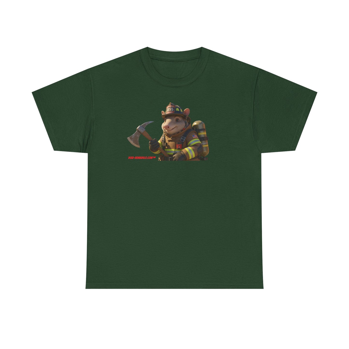 Firefighter Armadillo Tee | Custom Two Sided Print | Graphic Tee | Unisex Heavy Cotton Shirt | Fun Animal T-Shirt