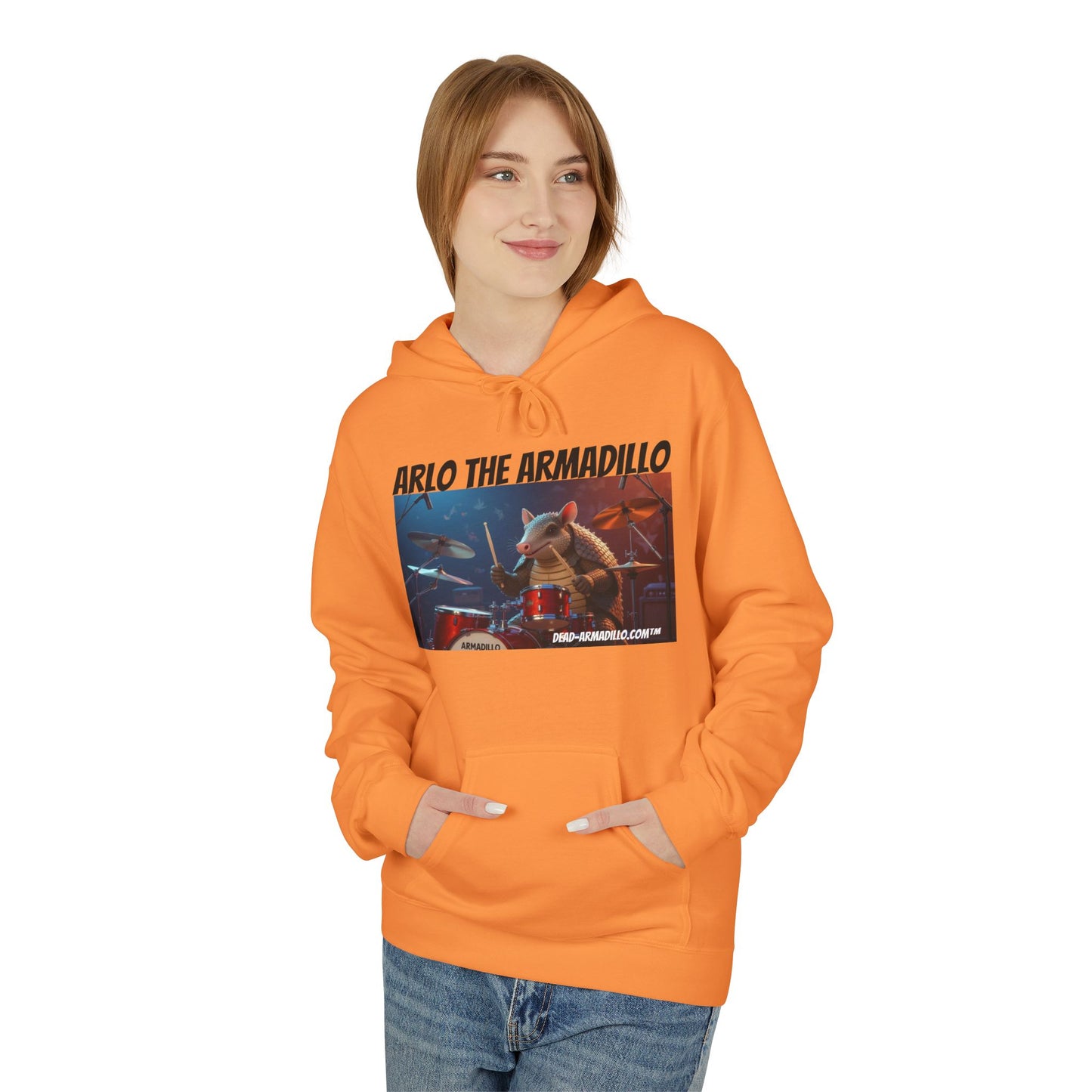 Arlo the Armadillo | Official Mascot of  Dead-Armadillo.com™  | Unisex Midweight Softstyle Fleece Hoodie | Quirky Whimsical