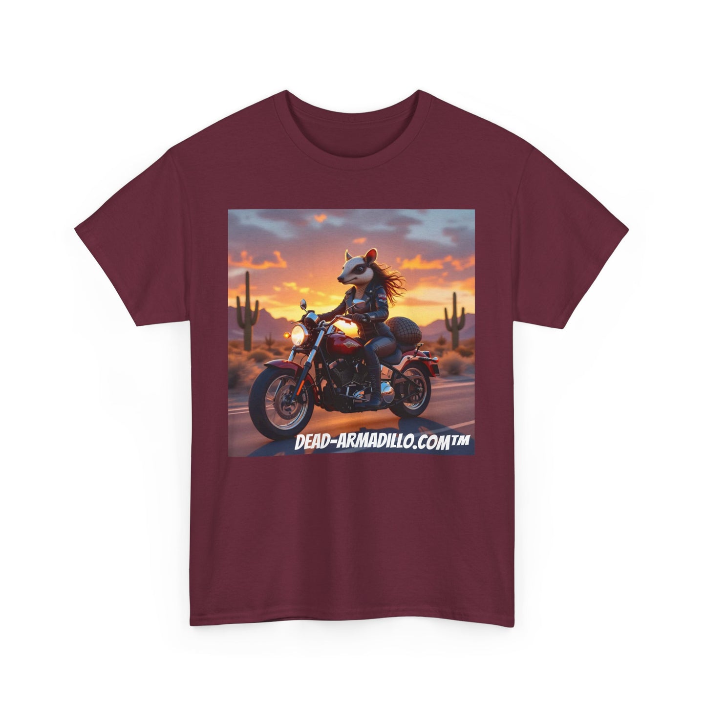 "Women's Biker Tee | Custom made by  Dead-Armadillo.com™  | Armadillo themed | Unisex Heavy Cotton Shirt | Your Adventure awaits | Road Trip Apparel"