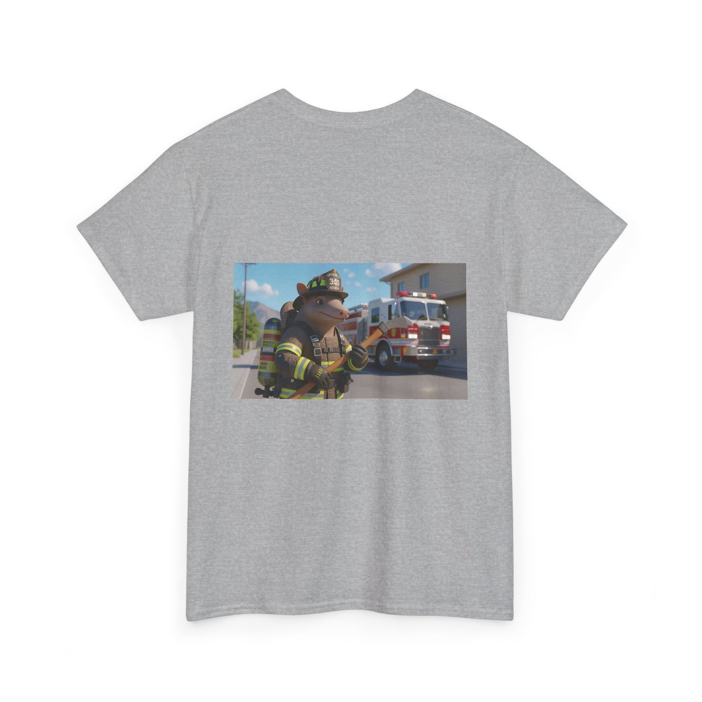 Firefighter Armadillo Tee |  Custom Two Sided Print  | Graphic Tee | Unisex Heavy Cotton Shirt | Fun Animal T-Shirt