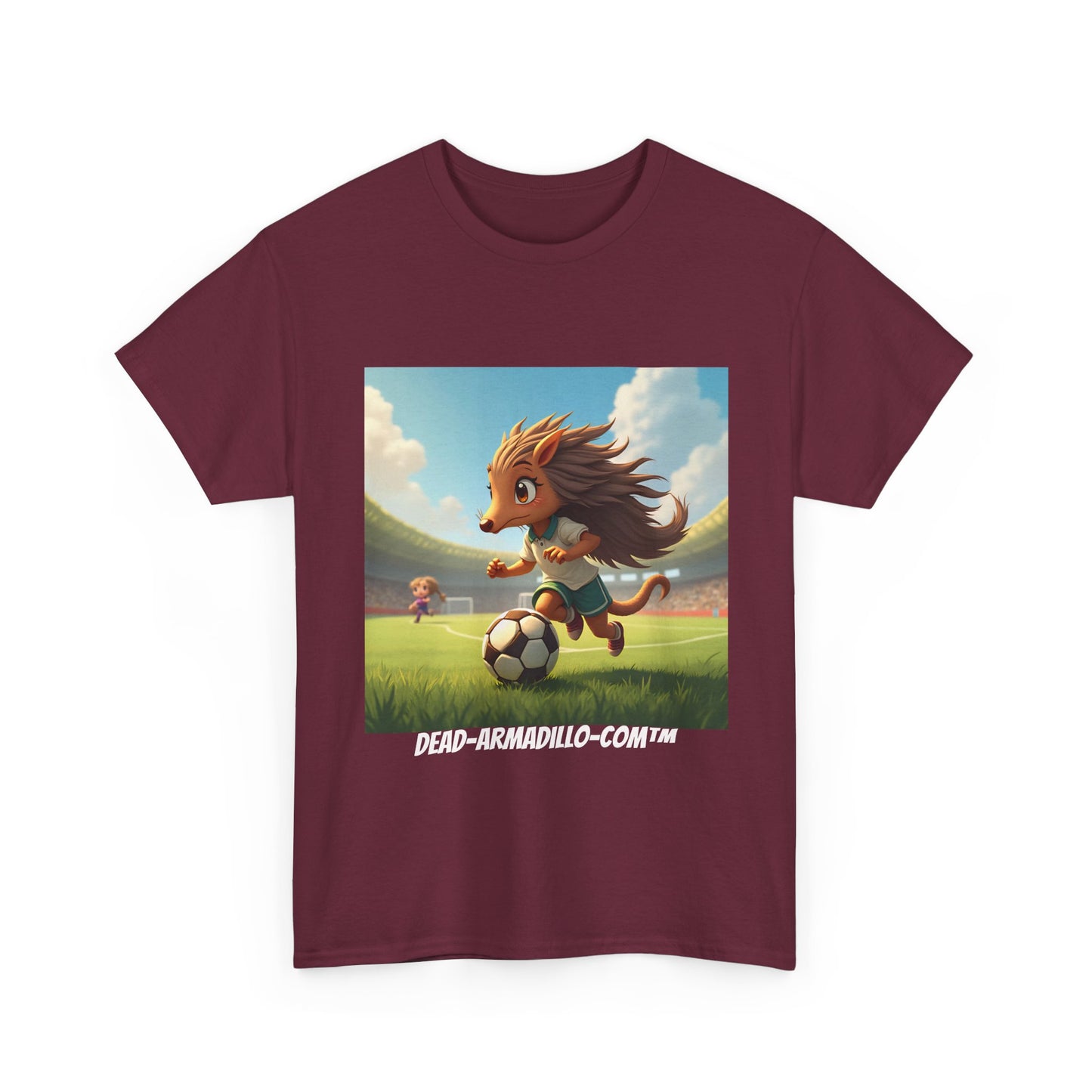 Adults Soccer Armadillo T-Shirt | Cute Playing Soccer Graphic Tee | with Background