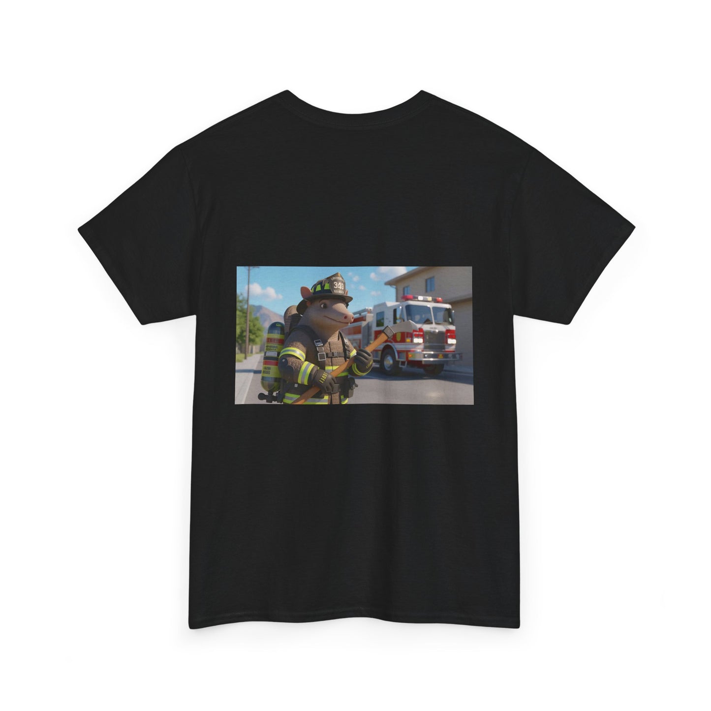 Firefighter Armadillo Tee | Custom Two Sided Print | Graphic Tee | Unisex Heavy Cotton Shirt | Fun Animal T-Shirt