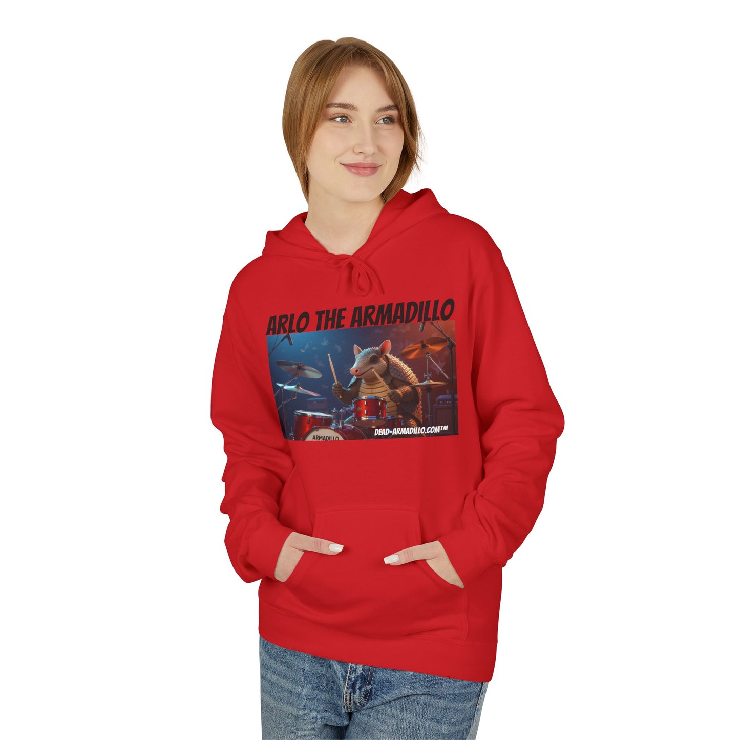 Arlo the Armadillo | Official Mascot of  Dead-Armadillo.com™  | Unisex Midweight Softstyle Fleece Hoodie | Quirky Whimsical