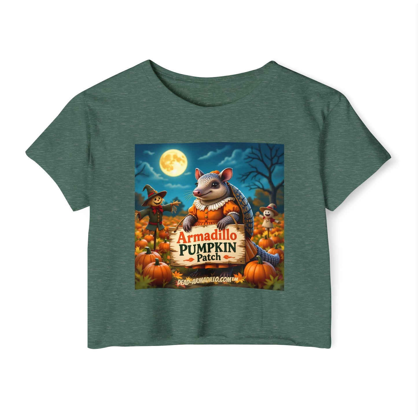Armadillo Pumpkin Patch Crop Top — Women’s Halloween Festival Tee