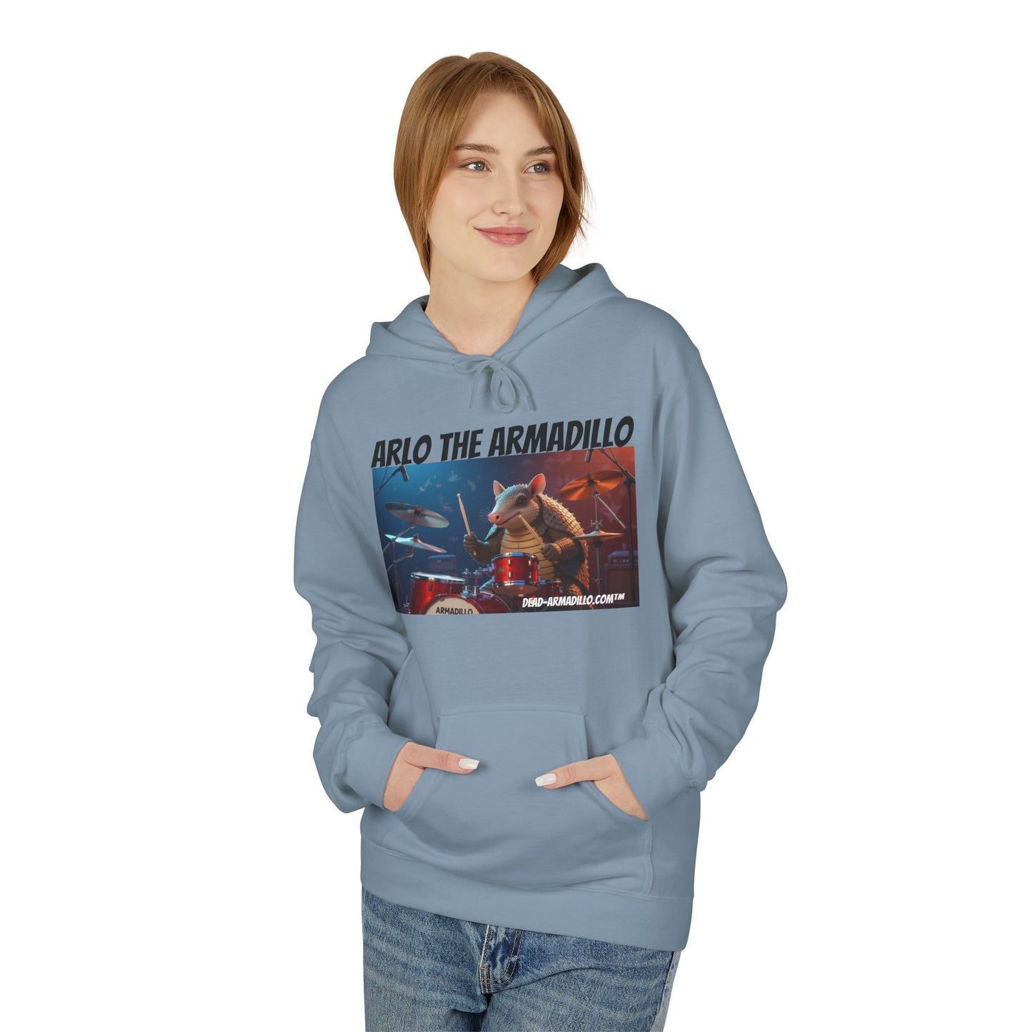 Arlo the Armadillo | Official Mascot of  Dead-Armadillo.com™  | Unisex Midweight Softstyle Fleece Hoodie | Quirky Whimsical