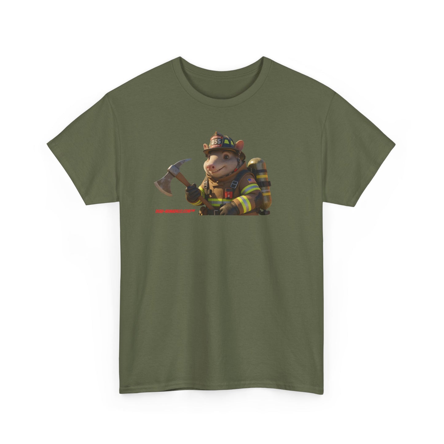 Firefighter Armadillo Tee | Custom Two Sided Print | Graphic Tee | Unisex Heavy Cotton Shirt | Fun Animal T-Shirt