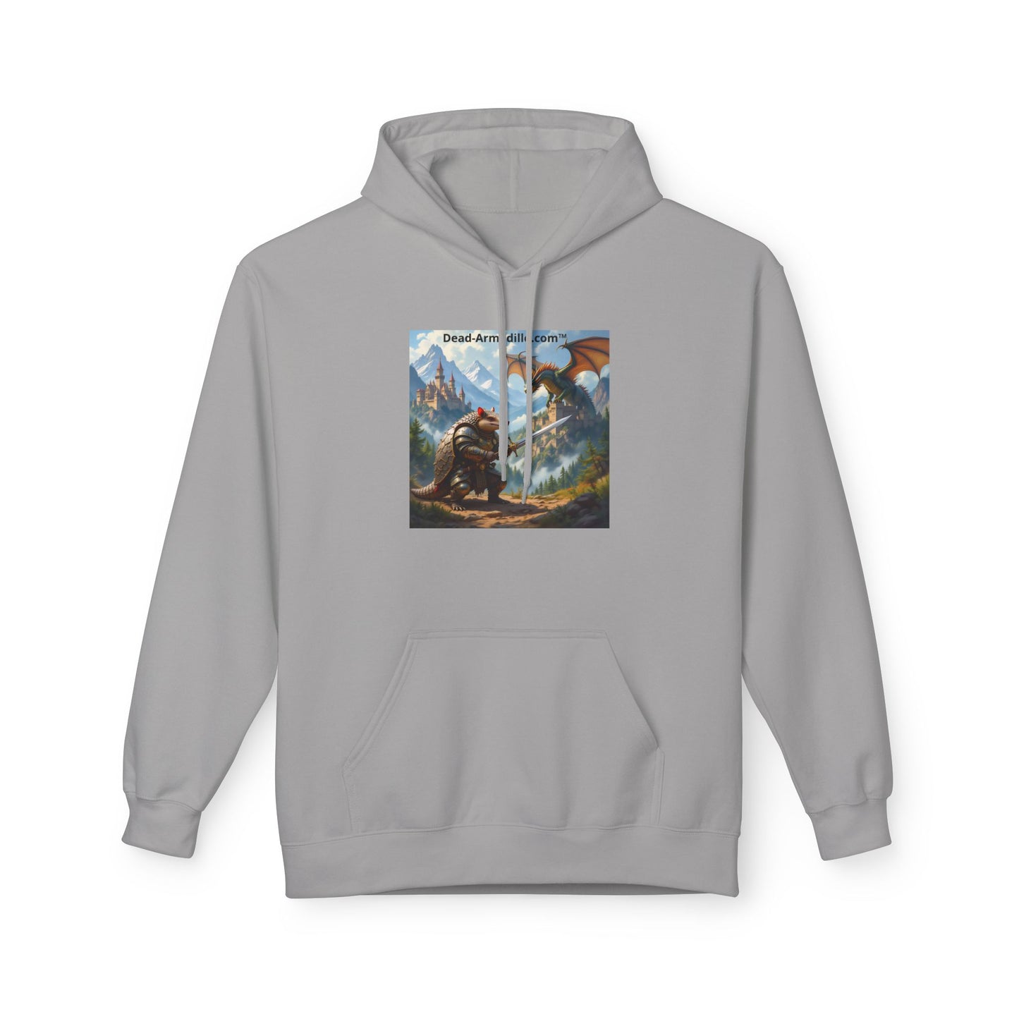 Arlo the Armadillo | Gamer Hoodie | Fantasy Mountain Scene | with Dragon and Castles