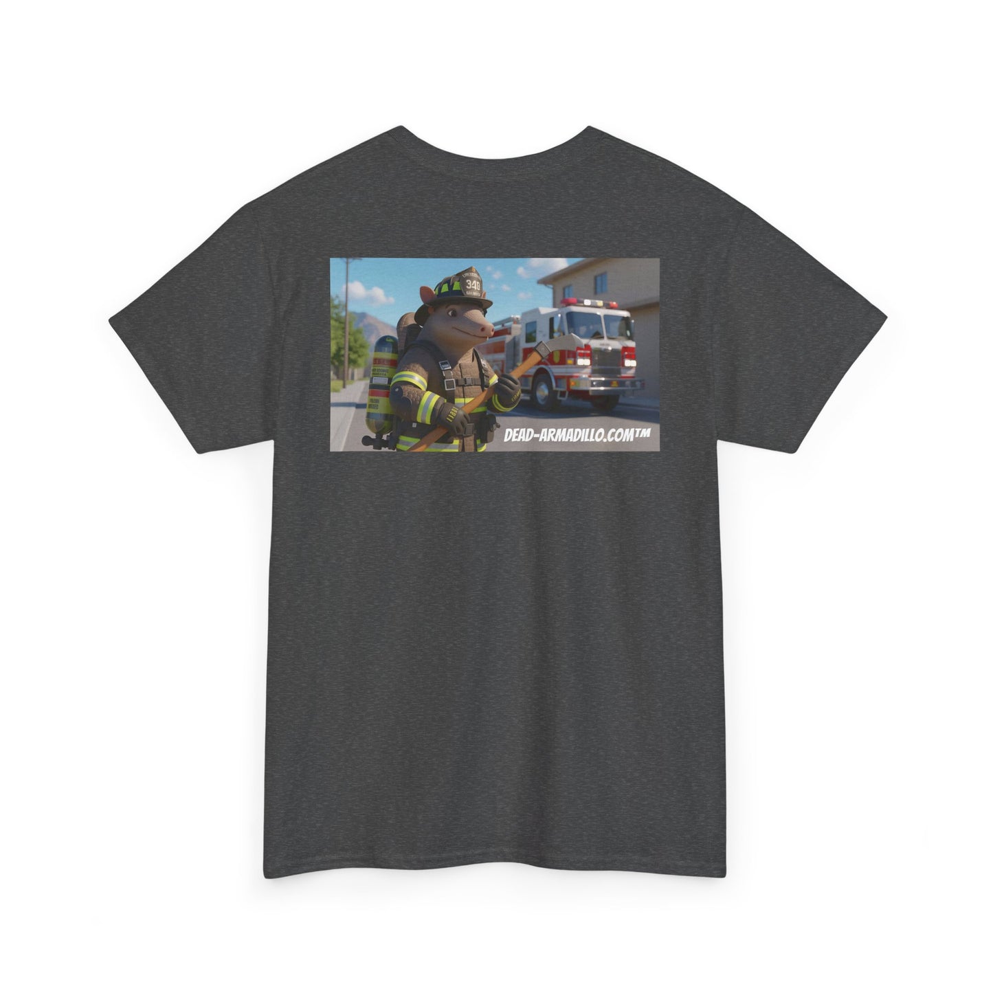 Firefighter Armadillo Tee |  Custom Two Sided Print  | Graphic Tee | Unisex Heavy Cotton Shirt | Fun Animal T-Shirt