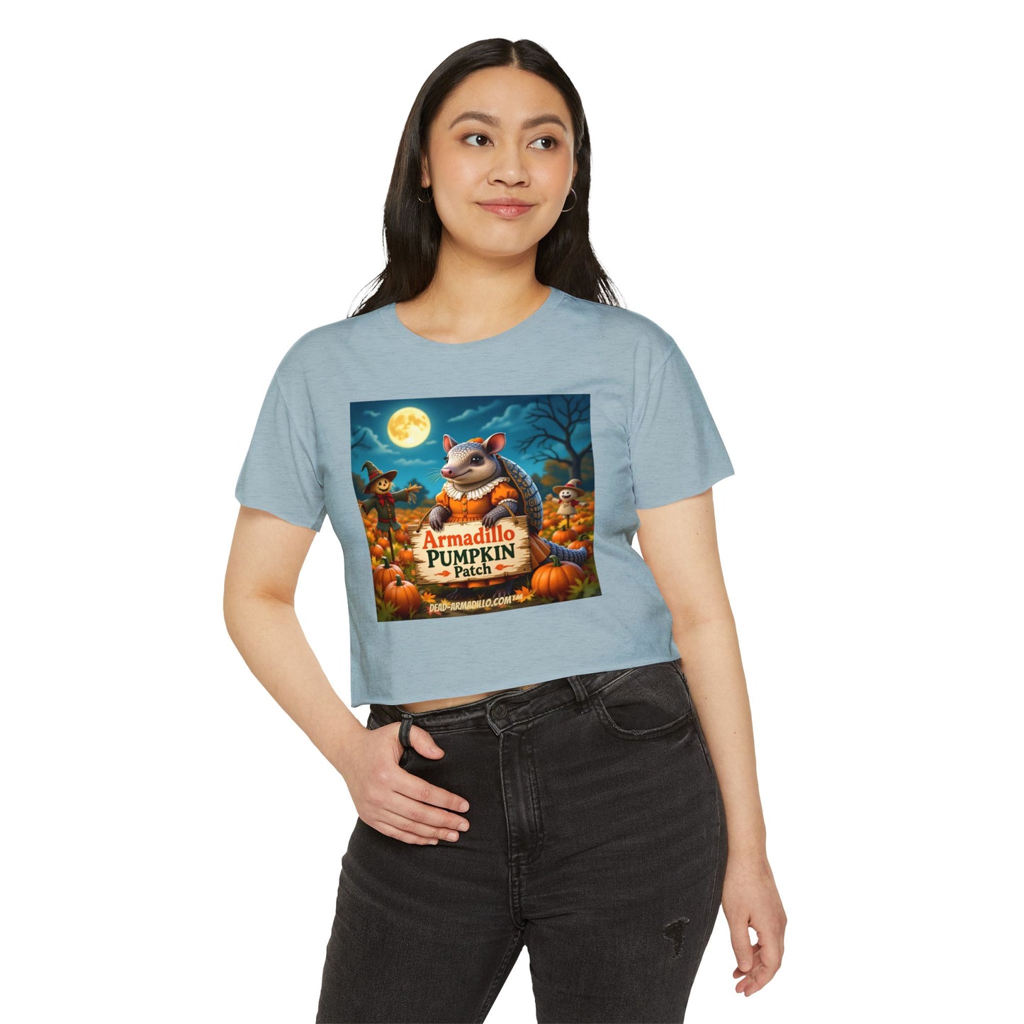 Armadillo Pumpkin Patch Crop Top — Women’s Halloween Festival Tee