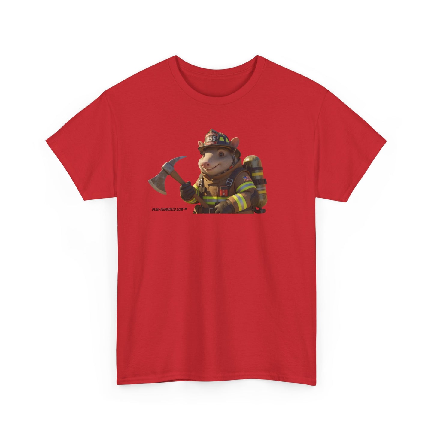 Firefighter Armadillo Tee | Custom Two Sided Print | Graphic Tee | Unisex Heavy Cotton Shirt | Fun Animal T-Shirt