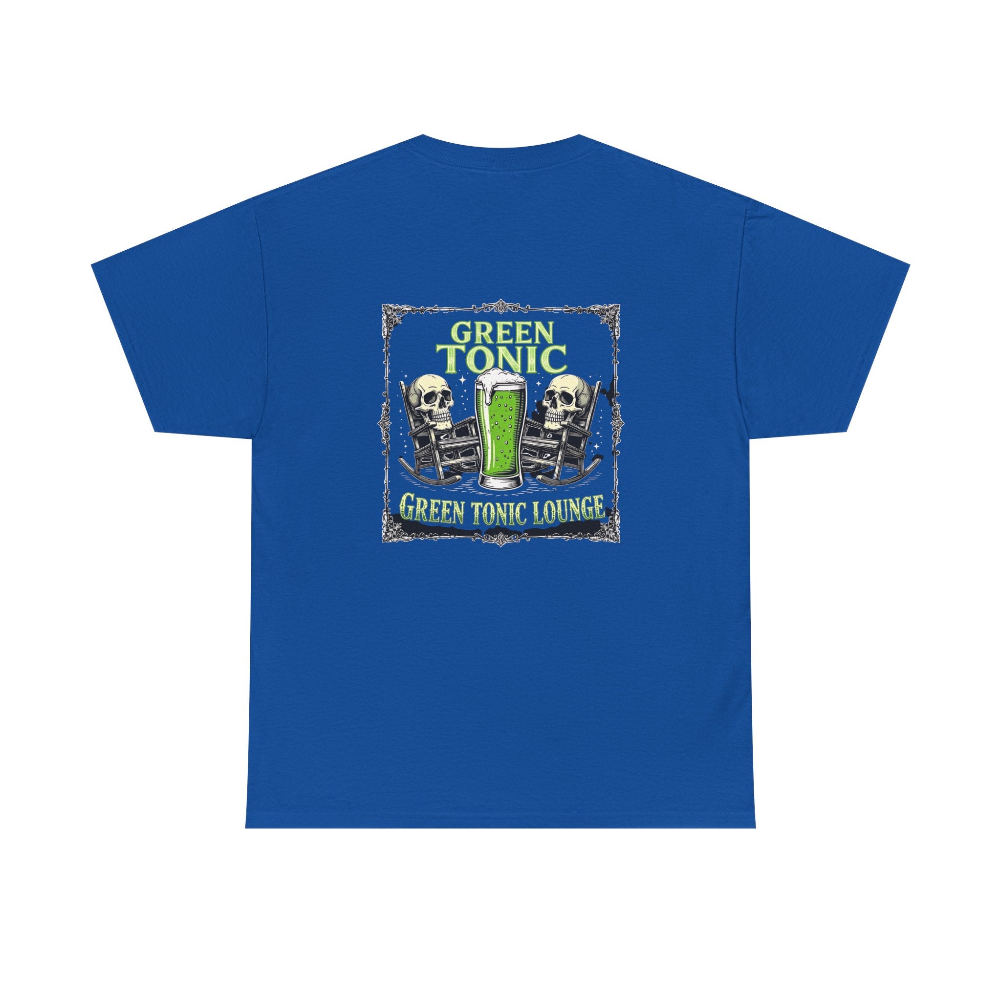 Green Tonic Lounge Two Skulls Rocking Chairs Back Graphic Tee