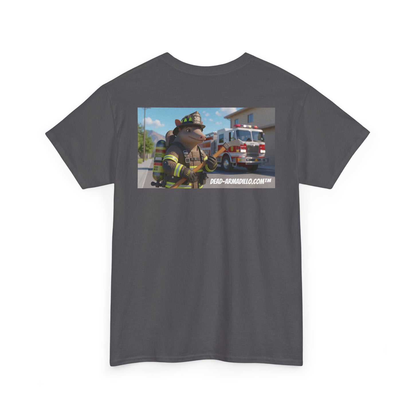 Firefighter Armadillo Tee |  Custom Two Sided Print  | Graphic Tee | Unisex Heavy Cotton Shirt | Fun Animal T-Shirt