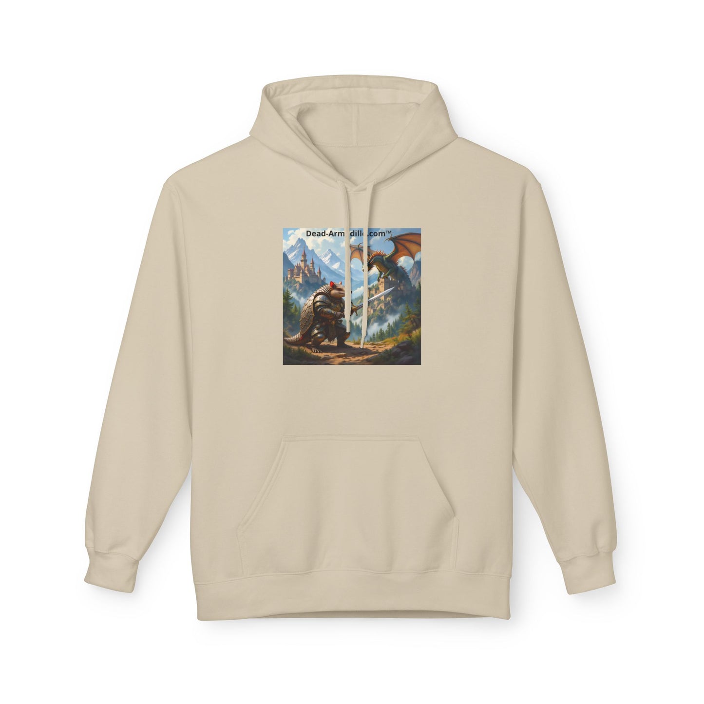 Arlo the Armadillo | Gamer Hoodie | Fantasy Mountain Scene | with Dragon and Castles