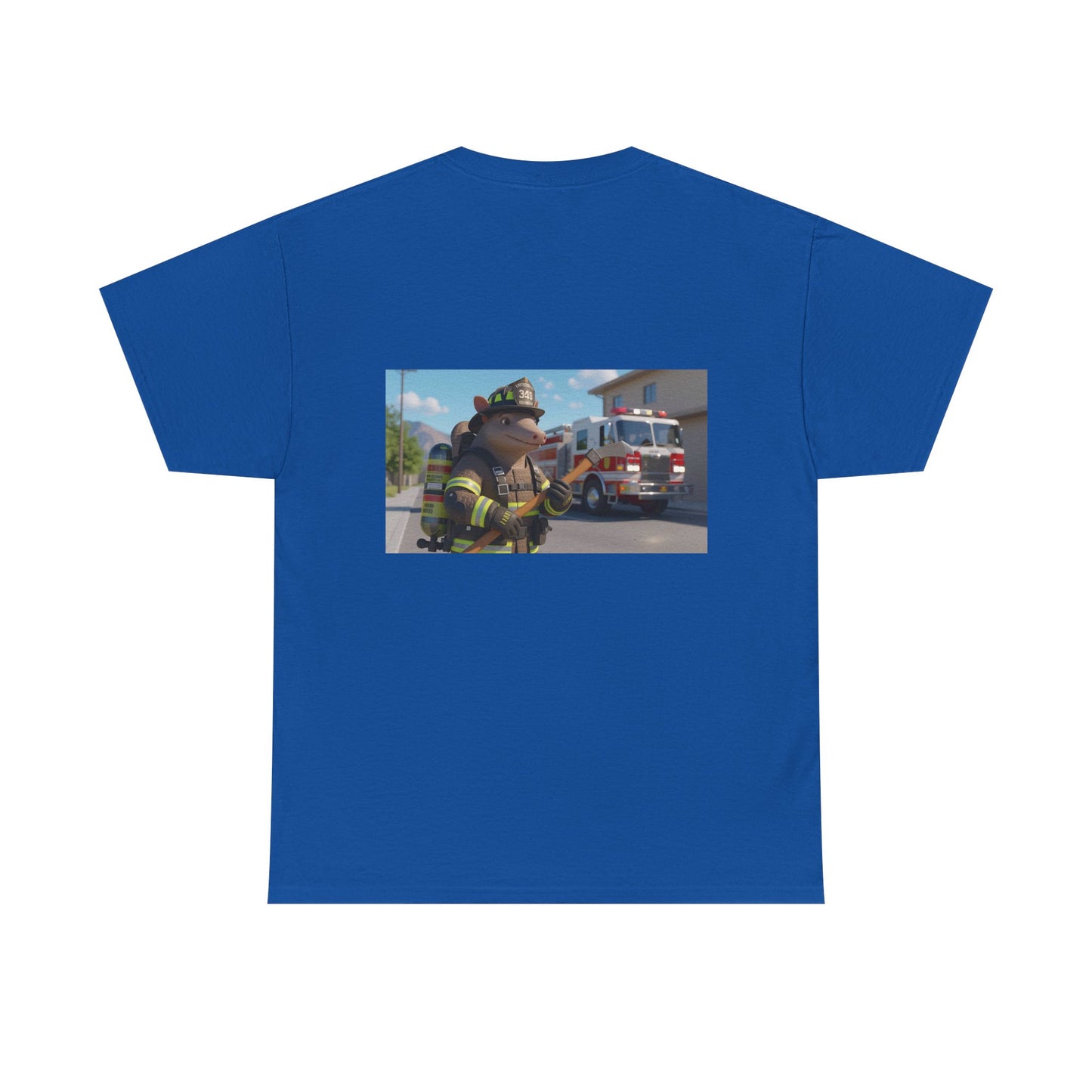 Firefighter Armadillo Tee | Custom Two Sided Print | Graphic Tee | Unisex Heavy Cotton Shirt | Fun Animal T-Shirt