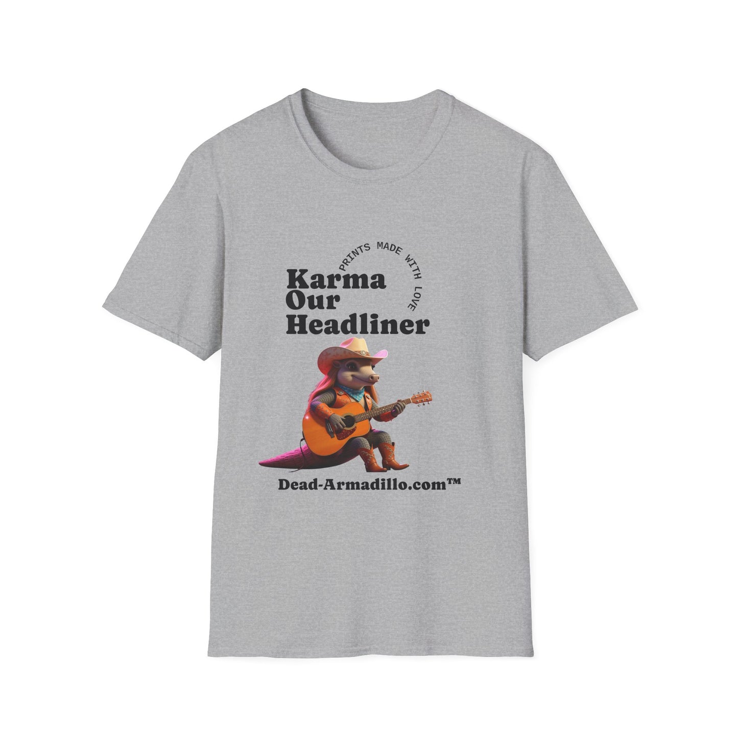 Karma "Our Headliner" | Playing Guitar Graphic Tee | Dead-Armadillo.com™