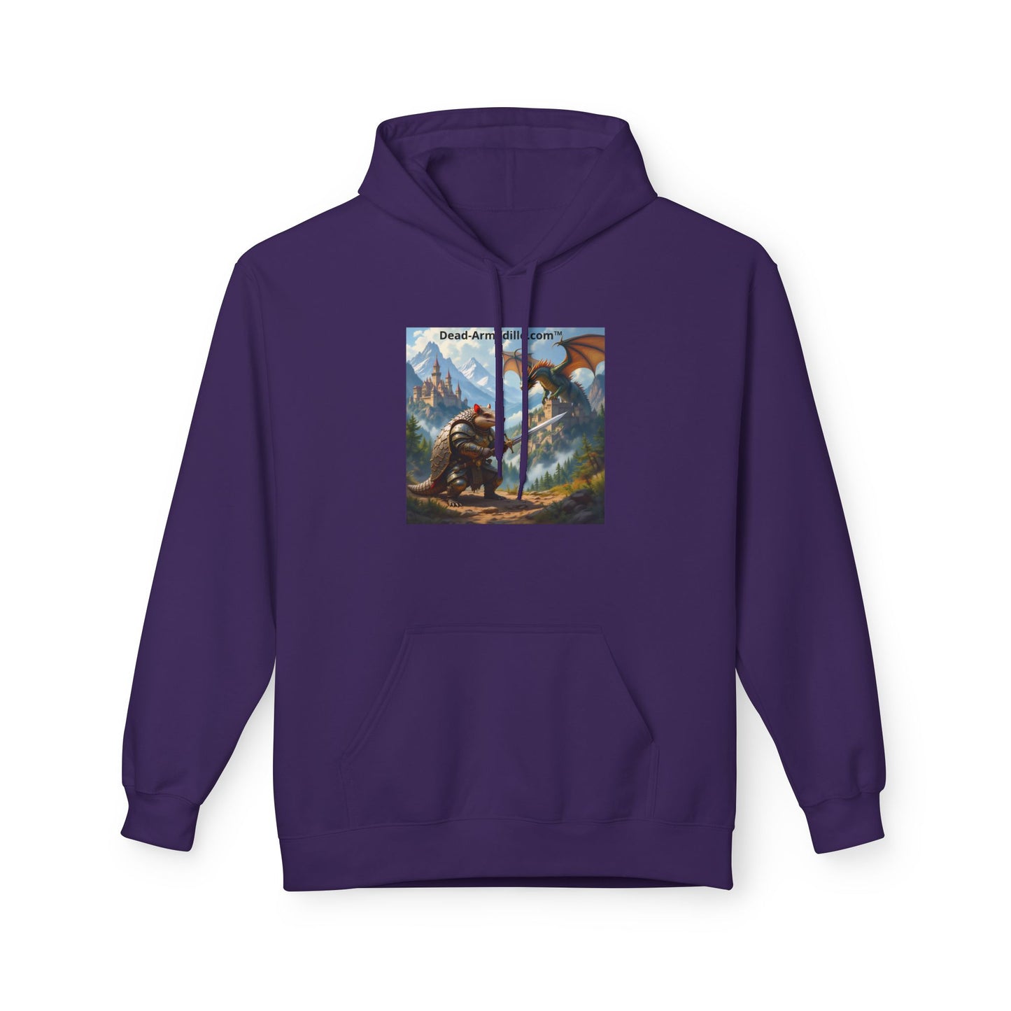 Arlo the Armadillo | Gamer Hoodie | Fantasy Mountain Scene | with Dragon and Castles