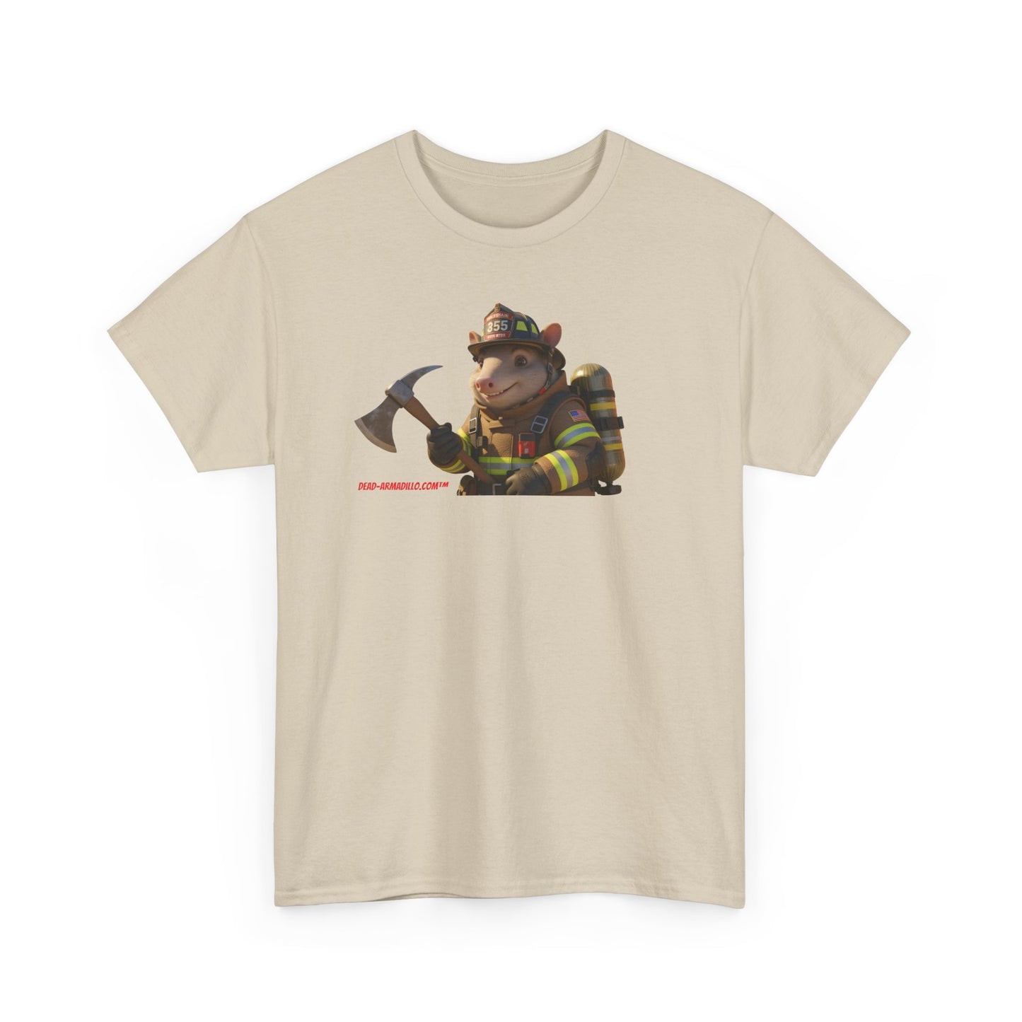 Firefighter Armadillo Tee | Custom Two Sided Print | Graphic Tee | Unisex Heavy Cotton Shirt | Fun Animal T-Shirt
