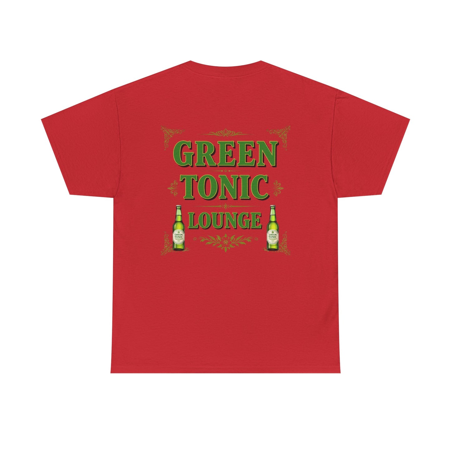 Green Tonic Lounge Tee | Bottles & Logo | Back of Shirt Graphic Design