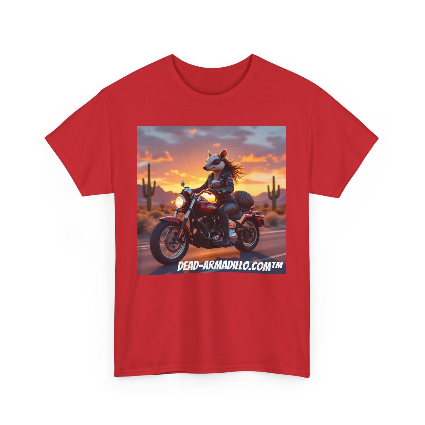 "Women's Biker Tee | Custom made by  Dead-Armadillo.com™  | Armadillo themed | Unisex Heavy Cotton Shirt | Your Adventure awaits | Road Trip Apparel"