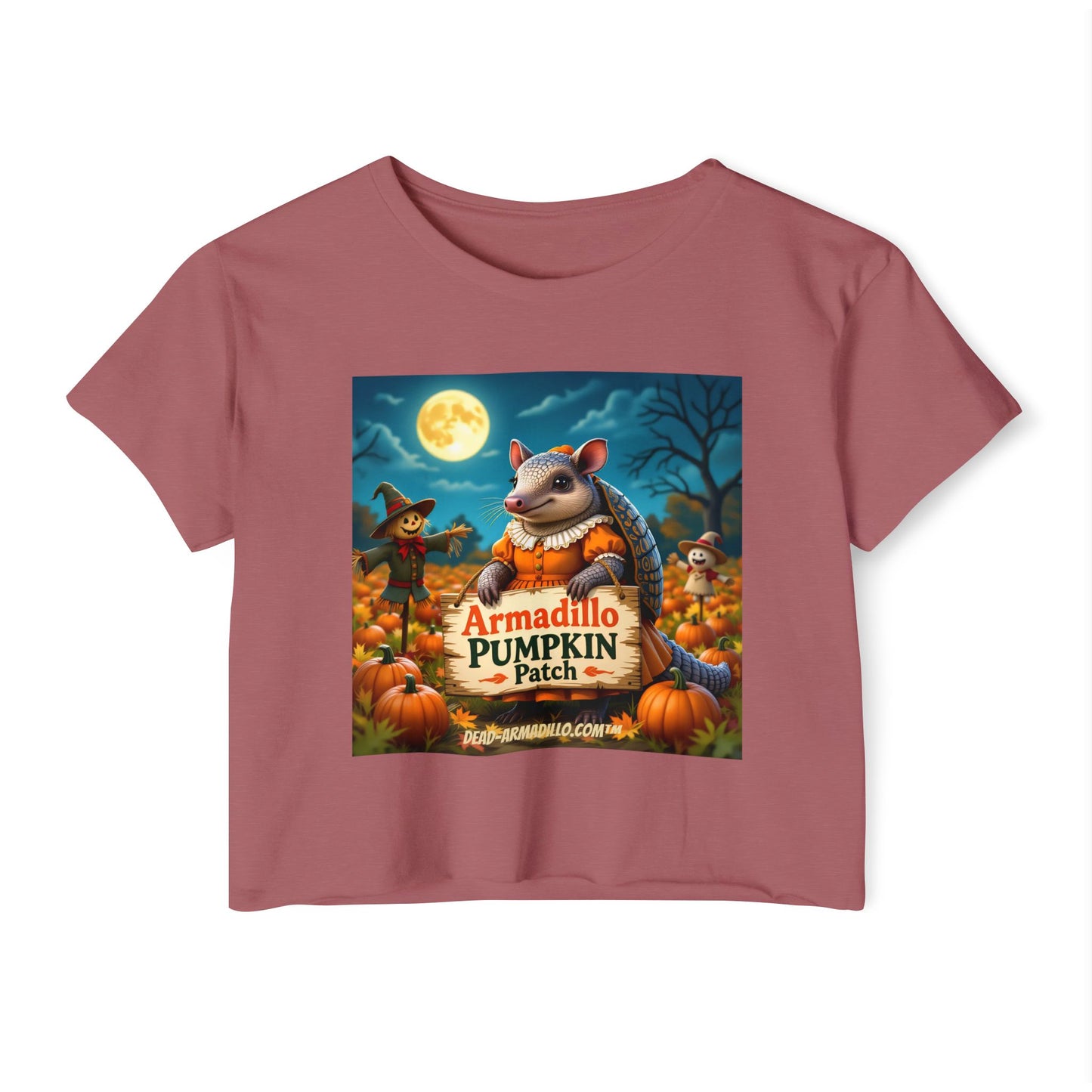 Armadillo Pumpkin Patch Crop Top — Women’s Halloween Festival Tee
